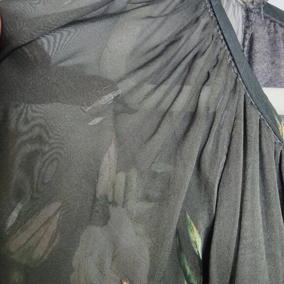 Belle France Women's Sz M Grey Pink Floral V Neck Silk Long Sleeve Top Sheer - Picture 5 of 7